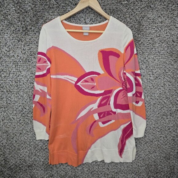 Chicos Top Womens 1 US Medium Orange Knit Tunic Scoop Neck Casual Ladies - Picture 1 of 7